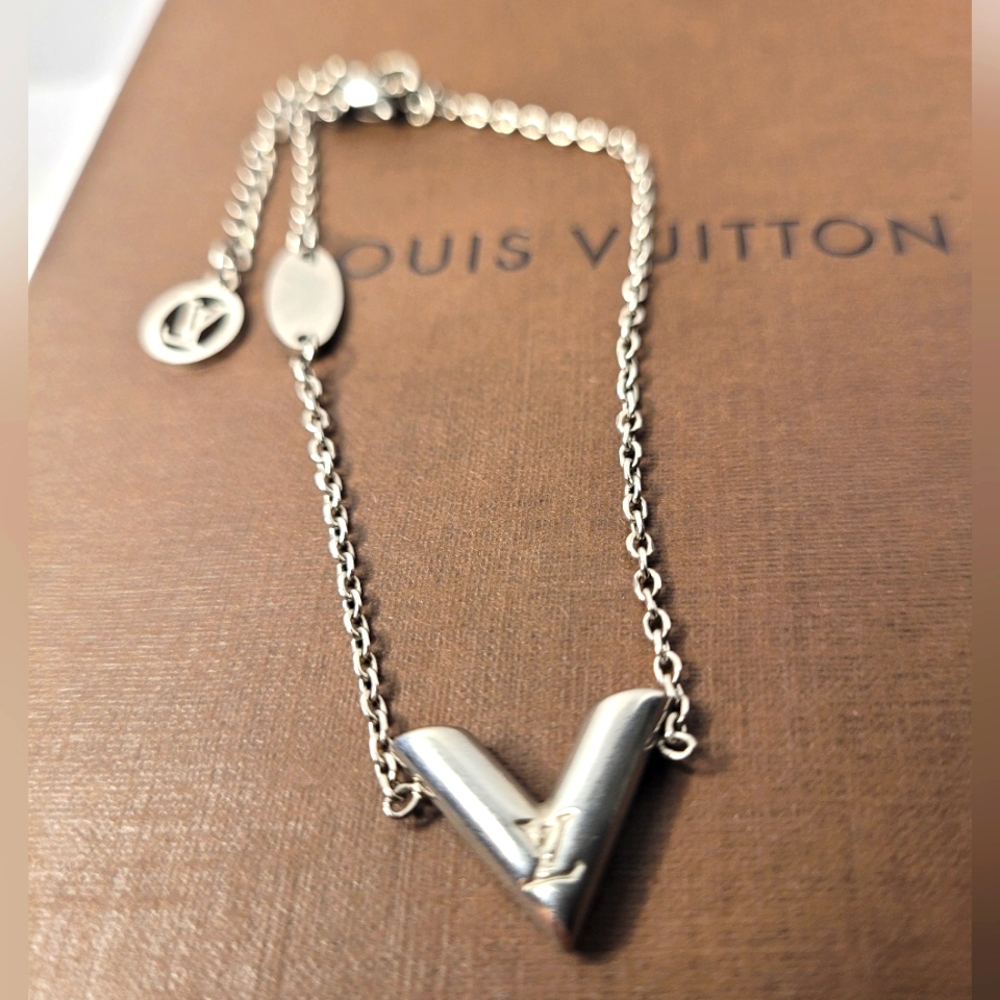 Louis Vuitton V Silver Tone Bracelet